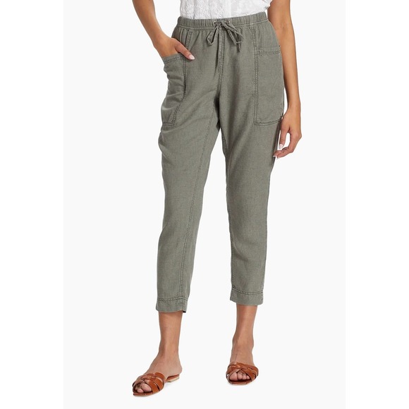 Splendid Pants - Splendid Women's Gia Drawstring Straight Leg Linen Blend Crop Pants Olive Medium